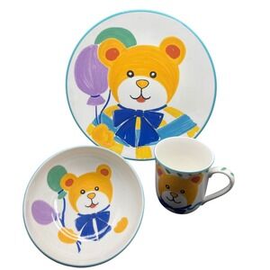 Mikasa HAPPY BEAR Child's Stoneware 3pc Place Setting Japan